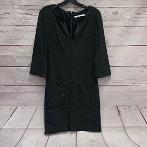Trina Turk Women’s Size 0 Charcoal Grey Midi Sweater Dress Pockets V Neck Zipper